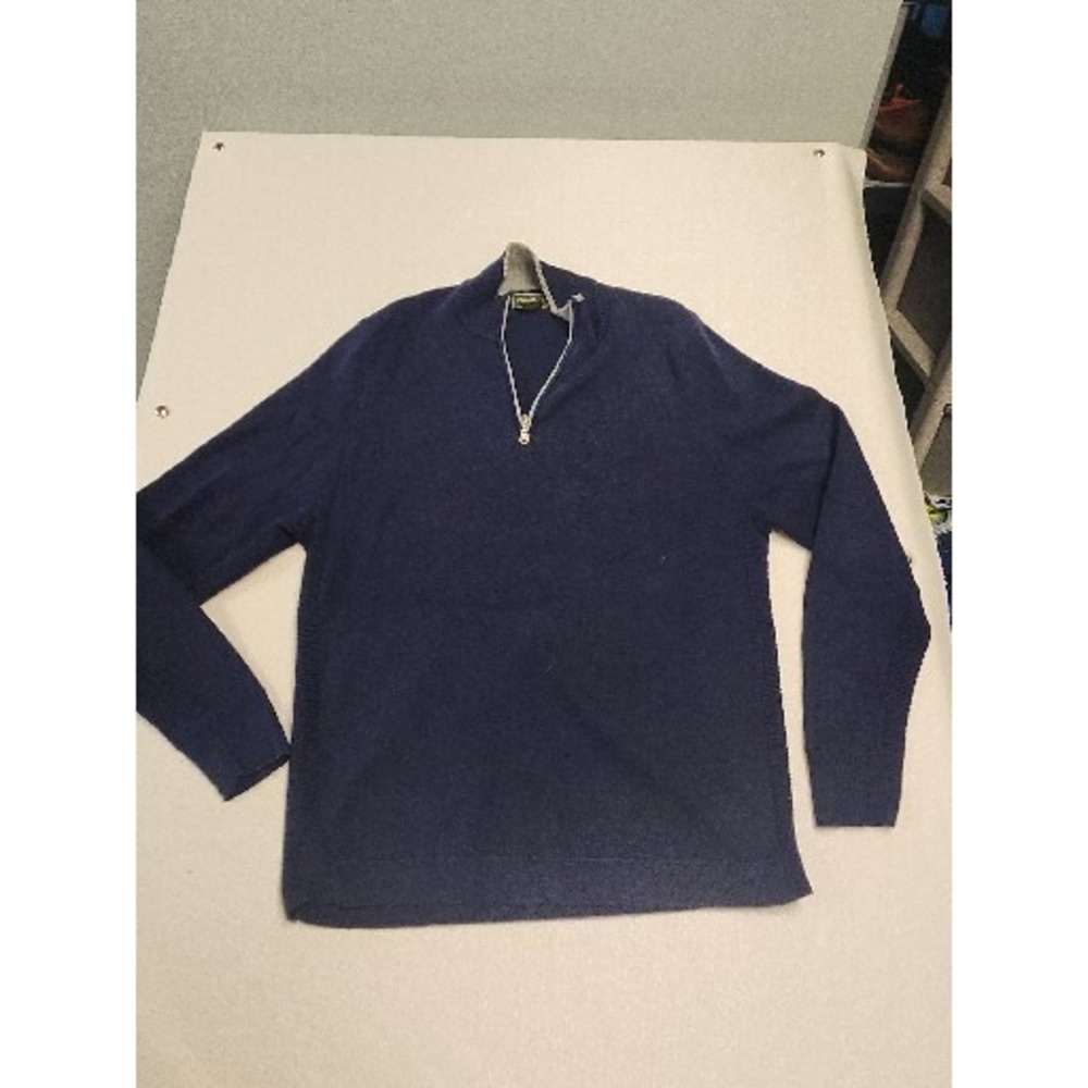 Eddie Bauer Mens Navy Blue 100% Cotton Quarter Zip Pullover Sweater Large